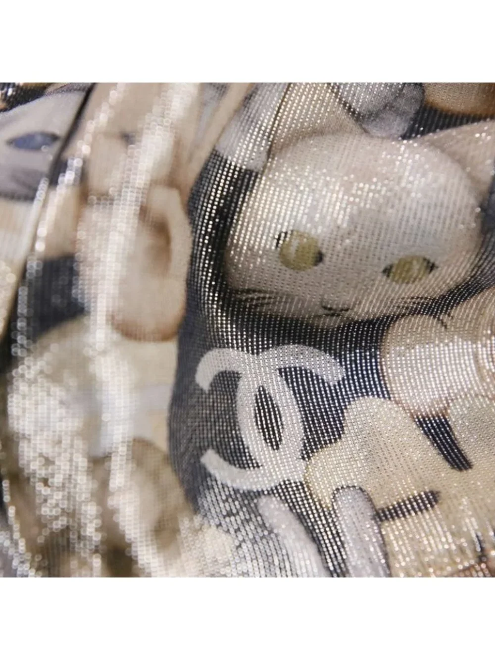 Chanel Choupette Coco Mark Print Sleeveless Silk Blouse with Ribbon Tie